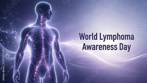 Human lymphatic system anatomy illustration for world lymphoma awareness day