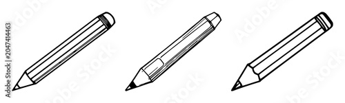 Retro pencil set with black line art on white background featuring vintage, illustration, simple with line drawing and minimalist
