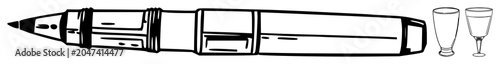 Glass pen set with delicate black line art on white background featuring minimalist, elegant, single object with aesthetic and transparency
