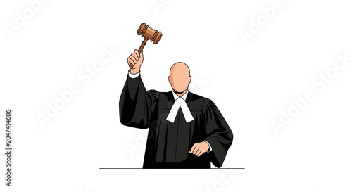 Obraz na plátně Illustration of a judge in a black robe holding a wooden gavel