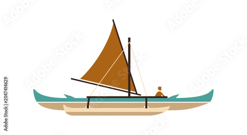 Tableau sur toile Minimalist illustration of a traditional Polynesian outrigger sailing canoe