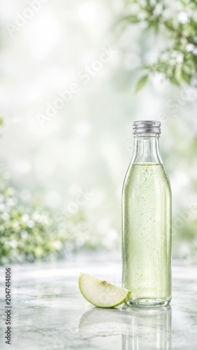 Water Kefir Drink With Green Apple and Copy Space