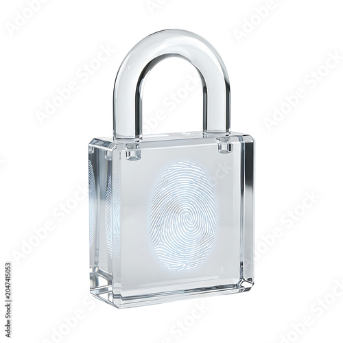 Biometric Security Transparent Padlock with Fingerprint Symbol