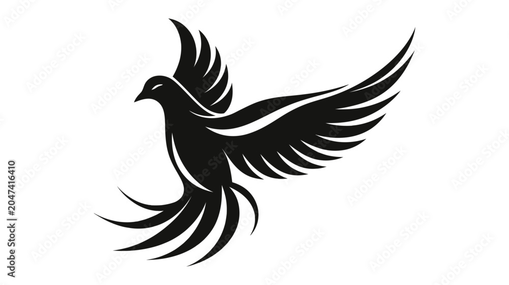 Fototapeta premium Phoenix bird icon in black silhouette flying with outstretched wings