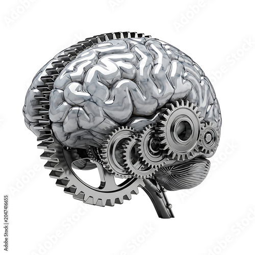 Metallic Brain with Gears Symbol of Thought and Innovation