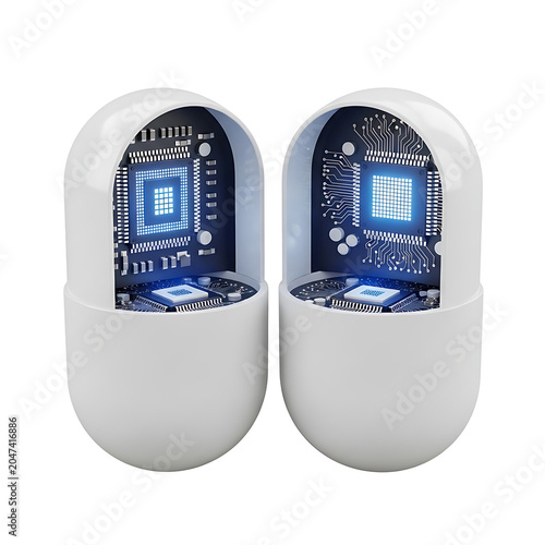 Futuristic Microchip Pills Digital Health and Technology Concept