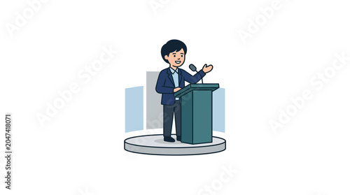 Bild auf Leinwand Businessman speaking at a podium microphone.