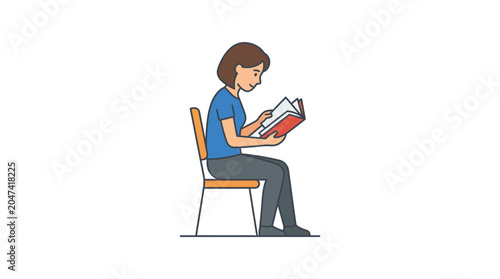 Foto Woman sitting on chair reading book.