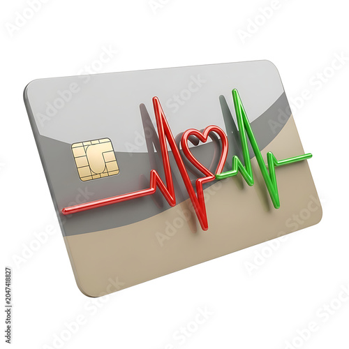 Credit Card with Heartbeat Pulse and Heart Symbol - Health Insurance and Financial Services Concept