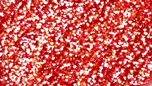 Abstract red background with red sprinkles and hearts