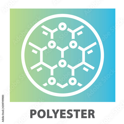 Polyester fabric icon. Stamp label rounded badge, product, tag, on transparent background.