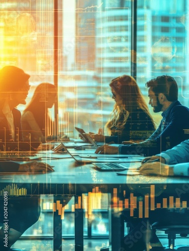 Collaborative business venture: strategic discussions amid data visualizations