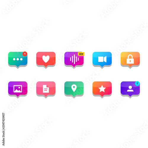 Colorful chat and messaging icons for social media
