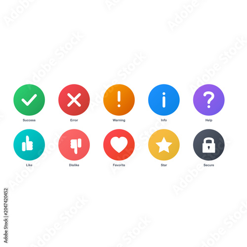 Collection of colorful icons for user interface symbols