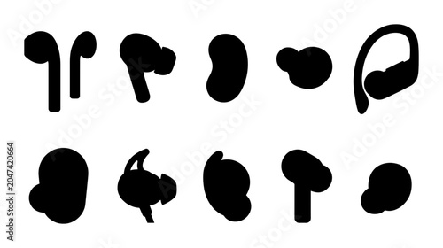 Collection of Wireless Earbud Silhouettes on White Background