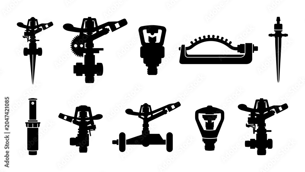 Naklejka premium Various Garden Sprinklers and Watering Devices Collection