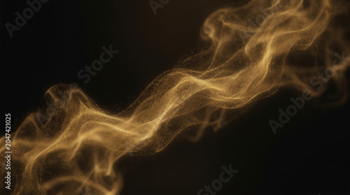 Quadro su tela Abstract flowing golden smoke trail with soft wisps on a black background abstra