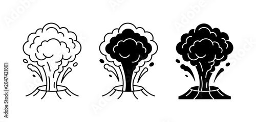 Bild auf Leinwand Volcano Eruption Icons, Set of 3, Dynamic Natural Disaster Symbols, Geological E
