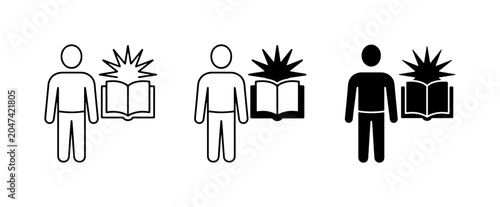 Person with Open Book Icon Set, Knowledge Symbol, Learning Concept, Education Graphics, Information Discovery Icons