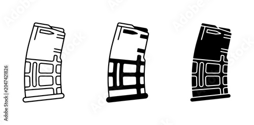Gun Magazine Vector Icons, Ammunition Cartridge Clip Graphics, Firearm Component Illustrations