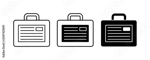 Briefcase Icons Set, Business Travel Luggage, Professional Portfolio Vector Graphics