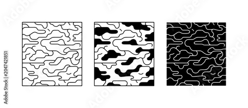Abstract Organic Pattern Vector Set, Black and White Camouflage Texture, Modern Graphic Design Elements