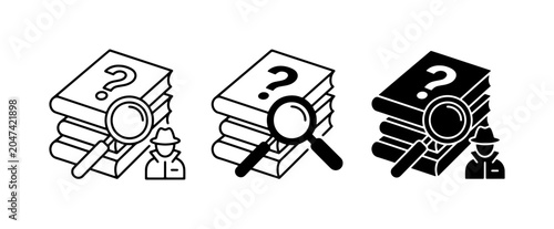 Foto Mystery Books Investigation Icons, Detective Research Symbols, Question Mark Kno