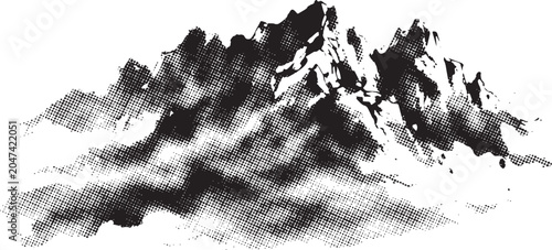 A Abstract Black Ink Wash Mountain Landscape with Halftone Texture 