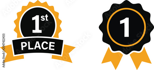 Foto First Place Award Ribbons Vector Illustration With Yellow And Black Colors
