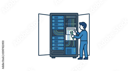 Man working on server computer hardware.