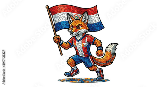 Fotografie Vibrant mosaic style illustration of a spirited fox mascot energetically running