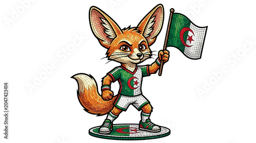 Fotografía Adorable Fennec Fox mascot dressed in a vibrant national team jersey proudly wav