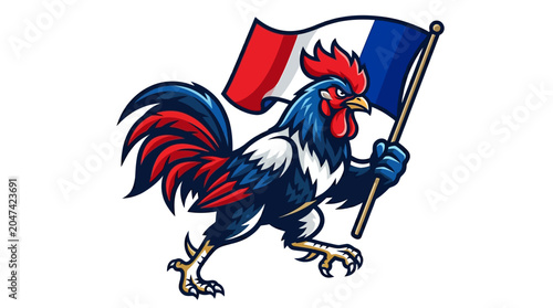 Cuadro en lienzo Rooster Waving French Flag - Symbol of France and National Pride