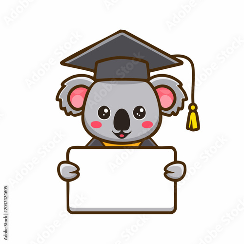 Cute Koala Graduation Illustration with Blank Sign