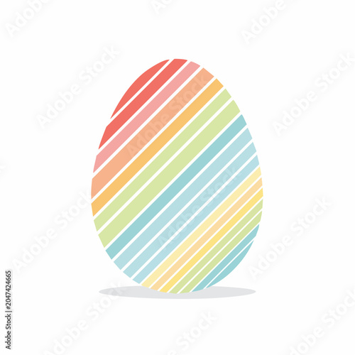 Easter egg with pastel rainbow stripes on white background