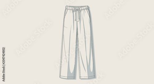 Foto Fashion technical drawing of wide leg pants with a drawstring waist on a neutral background