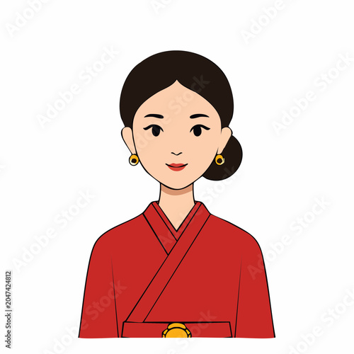 Illustration of a Woman in Traditional Korean Hanbok