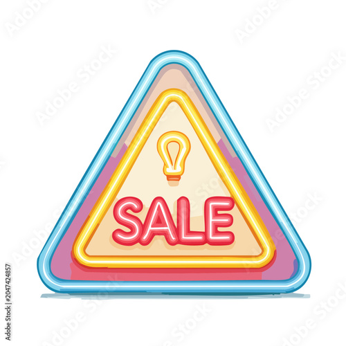 Neon sale sign with light bulb icon