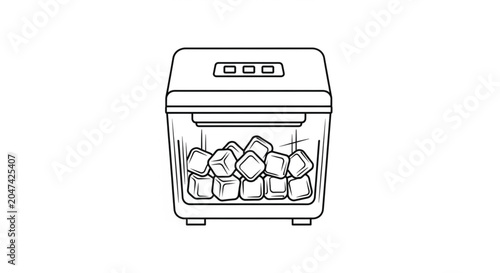 Ice maker machine with ice cubes.