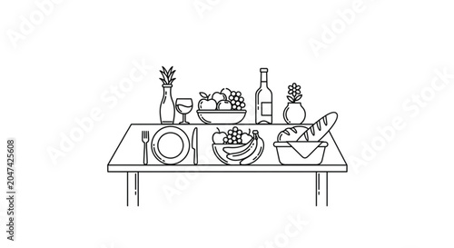 Table Setting with Food and Drink.