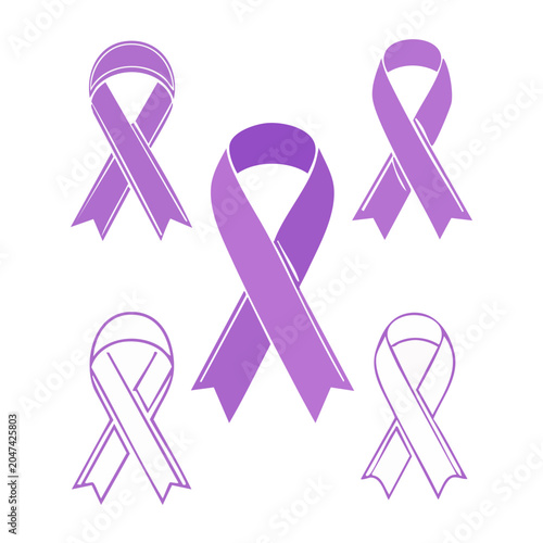 Purple awareness ribbons on white background