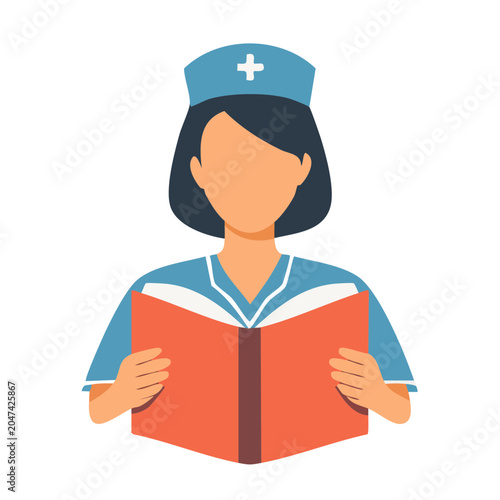 Nurse reading a book, flat design icon