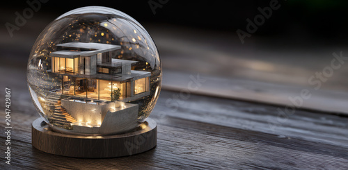Conceptual Modern Residential House Enclosed in a Glass Sphere