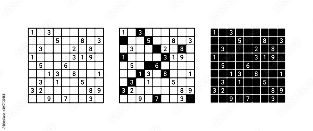 Fototapeta premium Sudoku Puzzle Grids, Logic Game Boards, Number Challenges, Brain Teasers, Entertainment