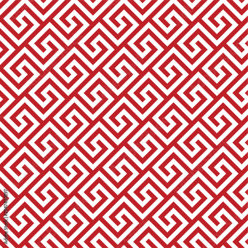 Red and White Seamless Greek Key Pattern