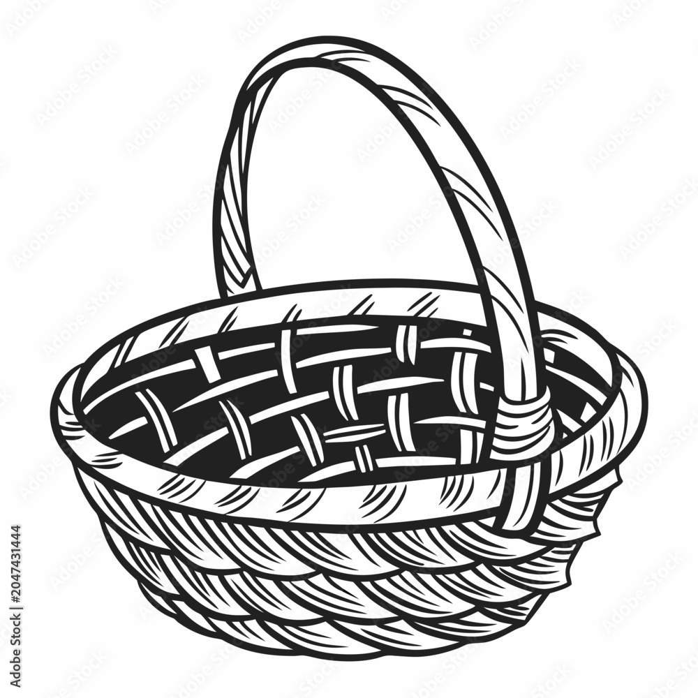 Fototapeta premium Wicker basket with handle basket weaving basket illustration basket design basket art