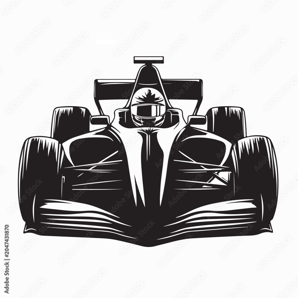 Naklejka premium Formula One Racing Car Front View Vector Illustration On White Background