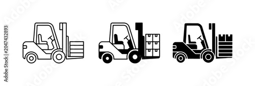 Foto Forklift Icons Set, Warehouse Vehicle Graphics, Logistics Machine Vector Art