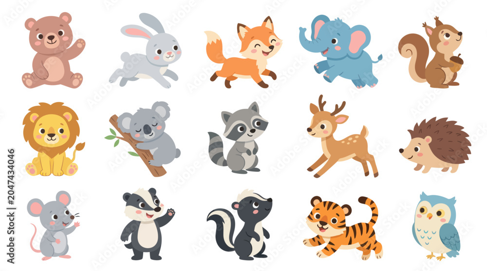 Obraz premium Cute Woodland Animals Collection, Flat Vector Style for Children's Content