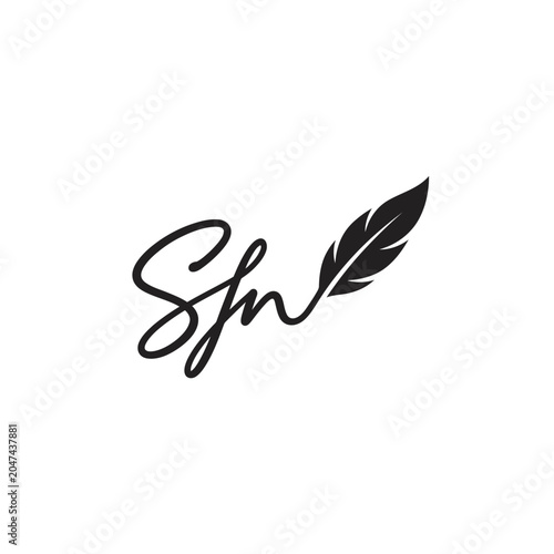 Fotografie Modern script initial SW logo with black feather.